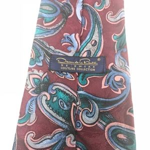 Oscar Del La Renta Mens NeckTie Maroon Paisley